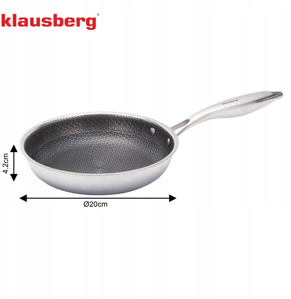 Klausberg Keptuvė Keptuvė, nepridegančia danga, korio formos, 20 cm, 3 sluoksnių, 304 plienas, be PFOA