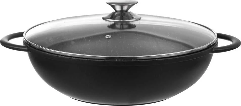 Orion Wok keptuvė GRANDE 32 cm granitinė su stikliniu dangteliu