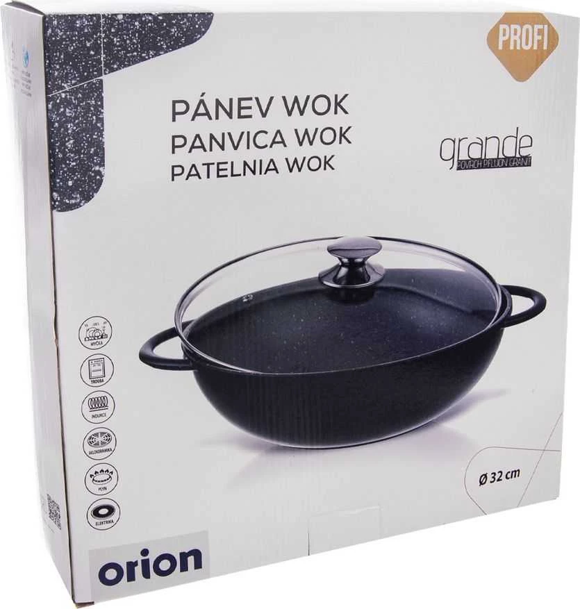 Orion Wok keptuvė GRANDE 32 cm granitinė su stikliniu dangteliu