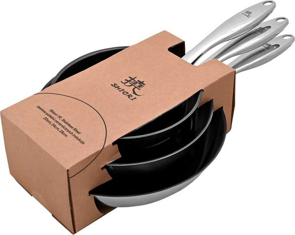 Keptuvė Shiori Shiori Stainless Steel 304 komplektas patelni su powłoką ceramiczną indukcija 20 cm, 24 cm, 28 cm