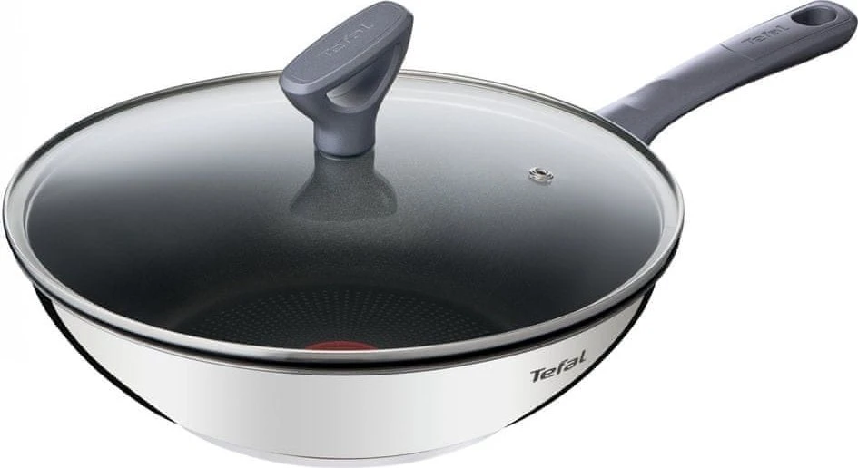 TEFAL Wok keptuvė | G7309955 Daily Cook | Wok | Skersmuo 28 cm | Tinka indukcinei kaitlentei | Dangtis pridedamas | Fiksuota rankena | Pilkas