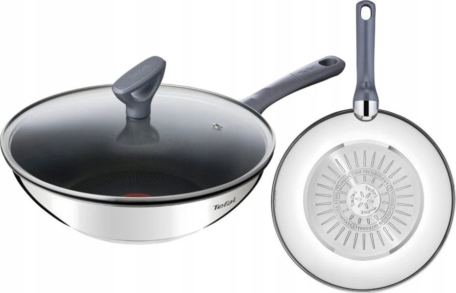 TEFAL Wok keptuvė | G7309955 Daily Cook | Wok | Skersmuo 28 cm | Tinka indukcinei kaitlentei | Dangtis pridedamas | Fiksuota rankena | Pilkas