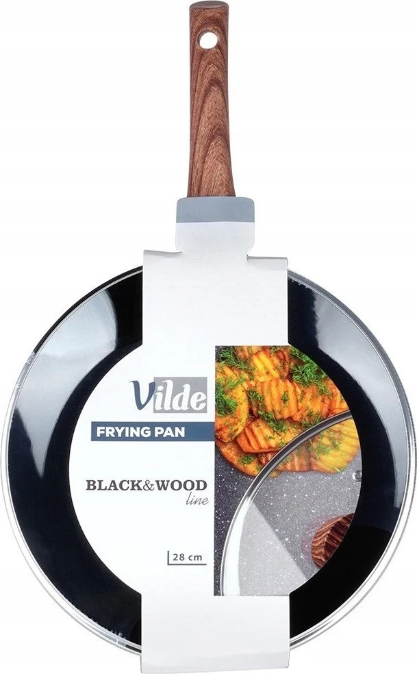 Aliumininė keptuvė su granitine danga ir stiklo dangčiu Vilde Juodas&amp;Wood 28 cm, 3,5 l