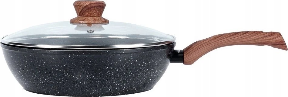 Aliumininė keptuvė su granitine danga ir stiklo dangčiu Vilde Juodas&amp;Wood 28 cm, 3,5 l