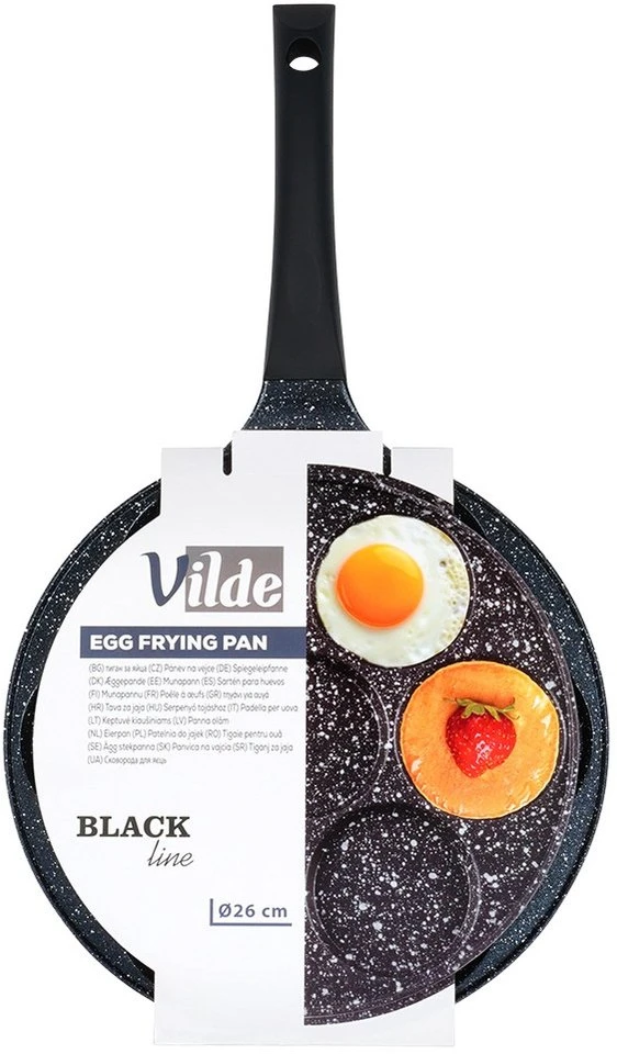 Kiaušinių ir blynų keptuvė Vilde Juodas Line su granitine danga, 26 cm, 7 skyriai