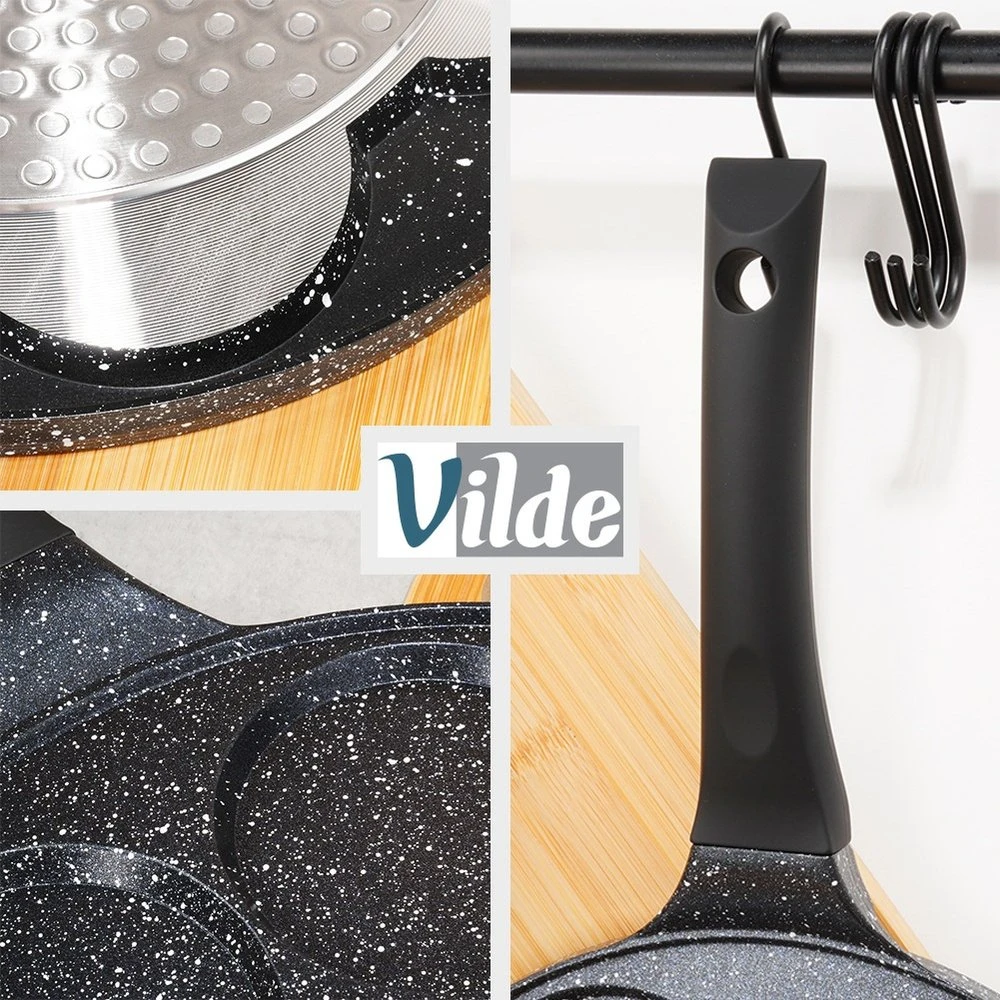 Kiaušinių ir blynų keptuvė Vilde Juodas Line su granitine danga, 26 cm, 7 skyriai