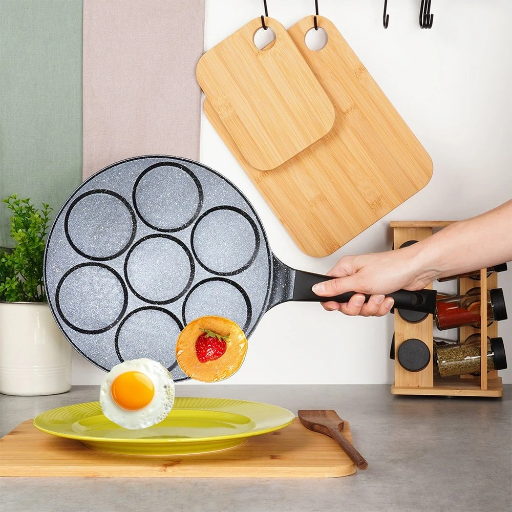 Kiaušinių ir blynų keptuvė Vilde Juodas Line su granitine danga, 26 cm, 7 skyriai