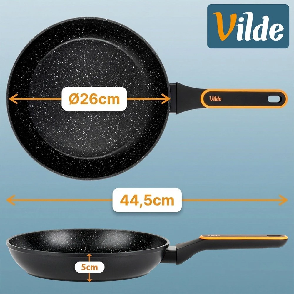 Vilde Keptuvė granitinė 26 cm, Aliuminis, Nesvylančio paviršiaus, Juoda ir oranžinė