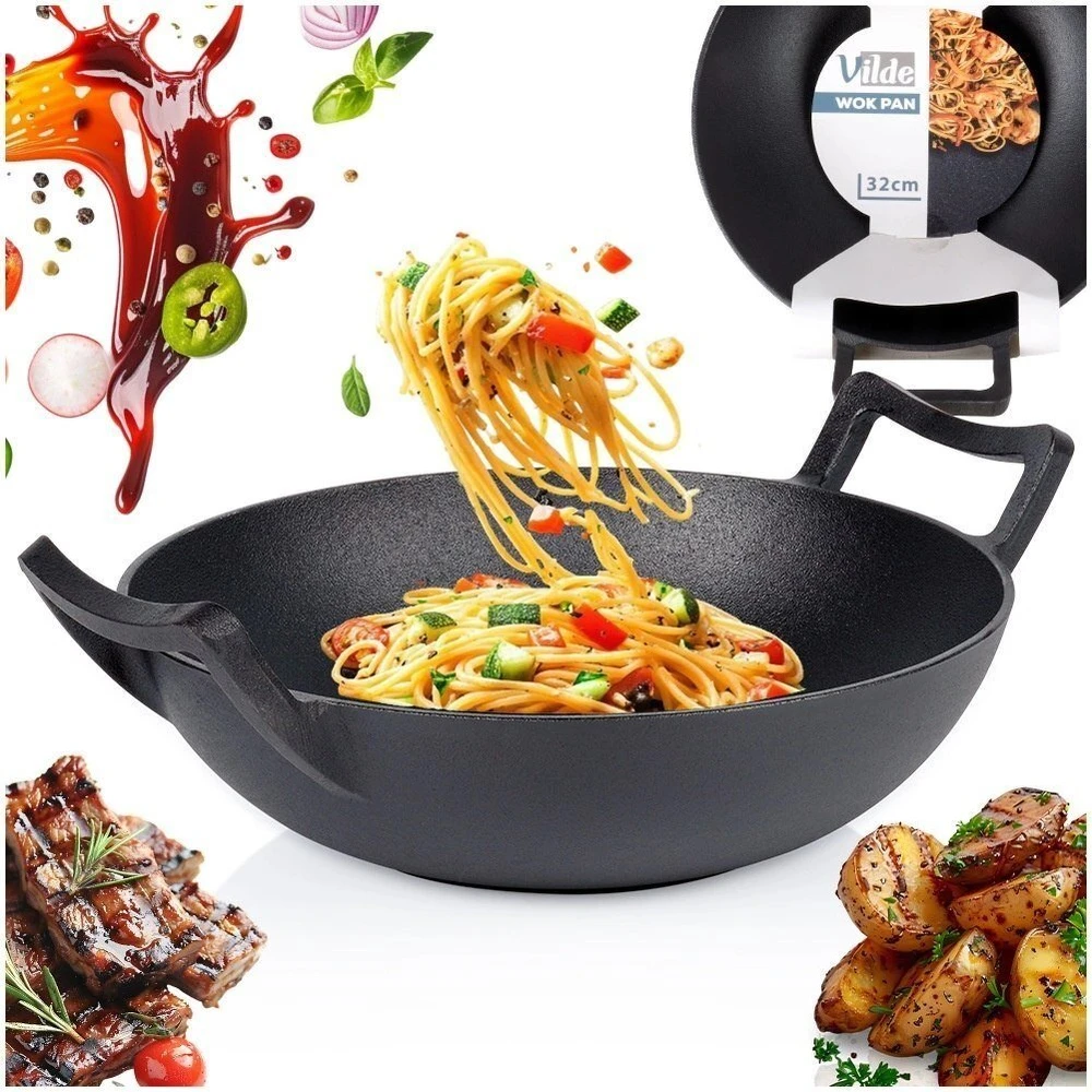Ketaus wok keptuvė Vilde Cast Line 32 cm, juoda