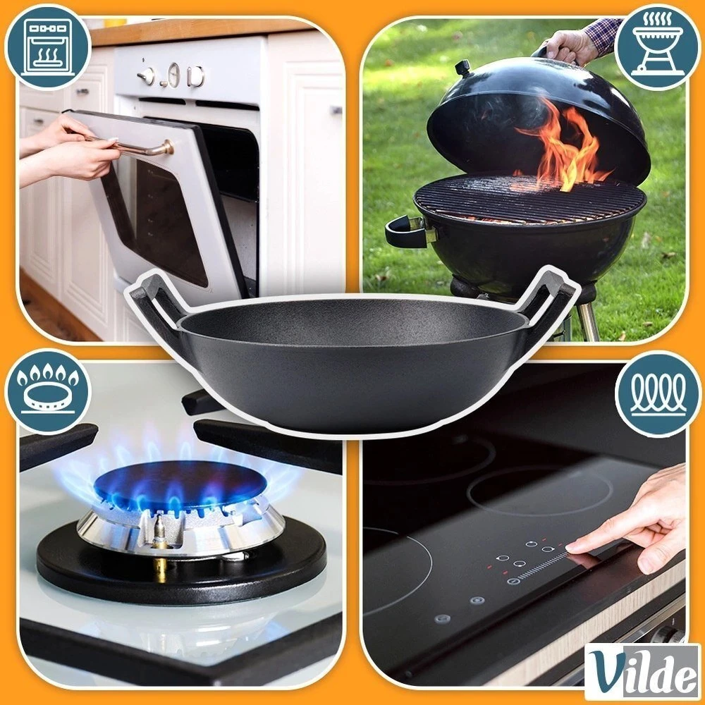 Ketaus wok keptuvė Vilde Cast Line 32 cm, juoda