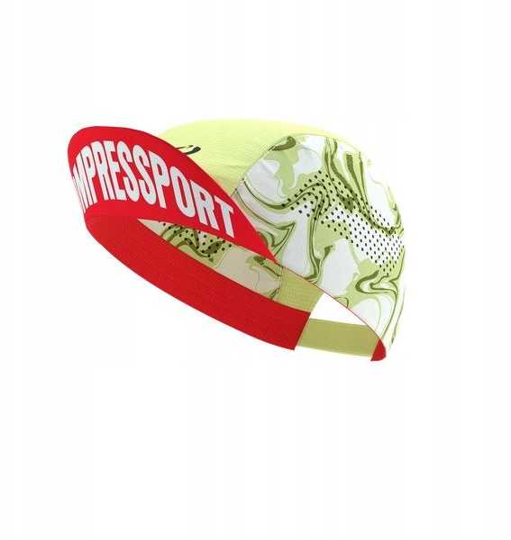 Kepurė Compressport „Pro Racing“ kepuraitė – žalia, maskuojanti / fluorescencinė raudona