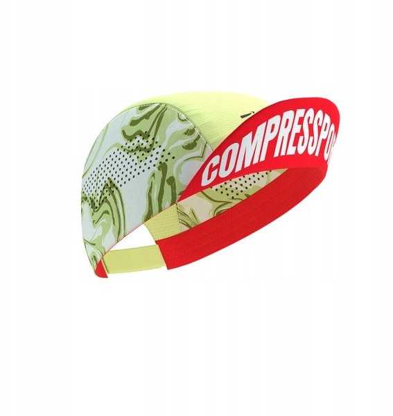Kepurė Compressport „Pro Racing“ kepuraitė – žalia, maskuojanti / fluorescencinė raudona