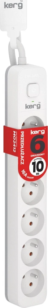Kerg KERG plėtinys su perjungimu -6 socket-baltas-10m-16A-H05VV-F-3x1.5mm2