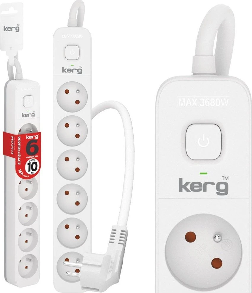 Kerg KERG plėtinys su perjungimu -6 socket-baltas-10m-16A-H05VV-F-3x1.5mm2