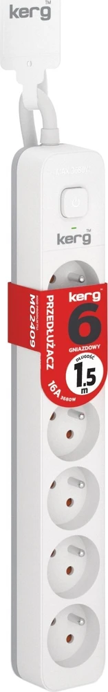 HSK DATA Kerg M02409 6 Įžeminti kištukiniai lizdai - 1 5m maitinimo juosta su 3x1 5mm2 kabeliu 16A