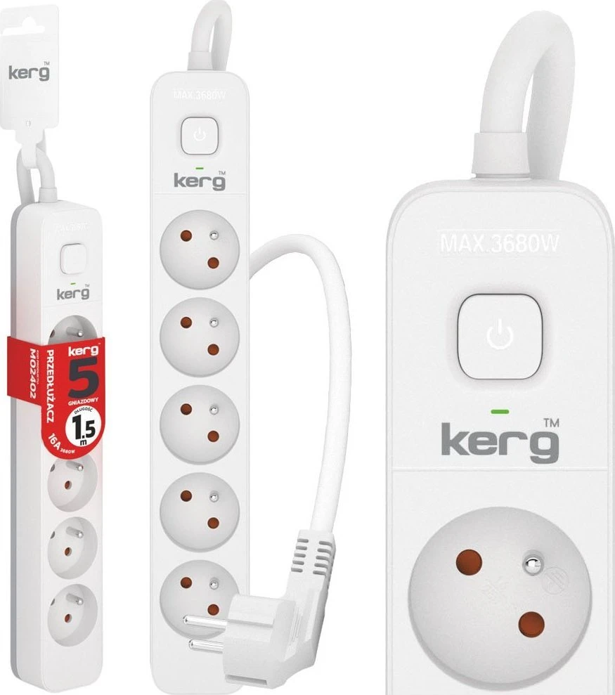 HSK DATA Kerg M02402 5 Įžeminti lizdai - 1 5m maitinimo juosta su 3x1 5mm2 kabeliu 16A