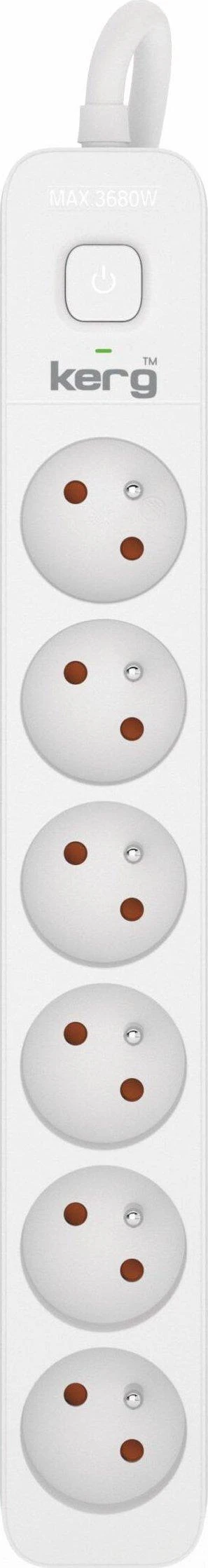 Kerg KERG ilgintuvas su jungikliu-6 lizdais-balta-pilka-5m-16A-H05VV-F-3x1,5mm2