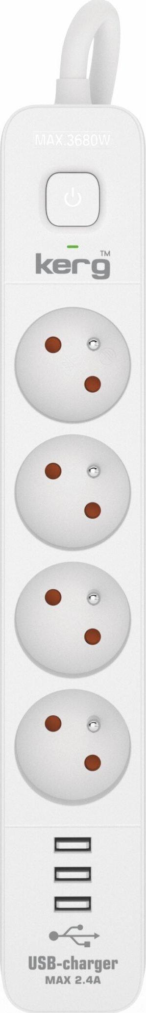 Oem Maitinimo juostelė 4 lizdai + 3 x USB A 3×1,5 mm² H05VV-F 16A/250V~M02414 3 m baltas