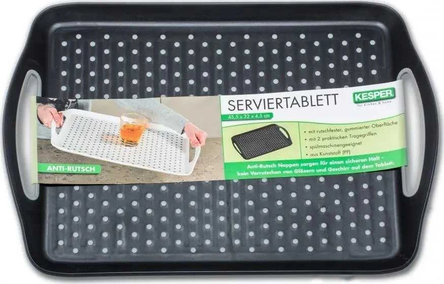 PP plastikinis padėklas juodos spalvos, pusryčių padėklas, virtuvės padėklas, juodas padėklas, virtuvės reikmenys, Kesper