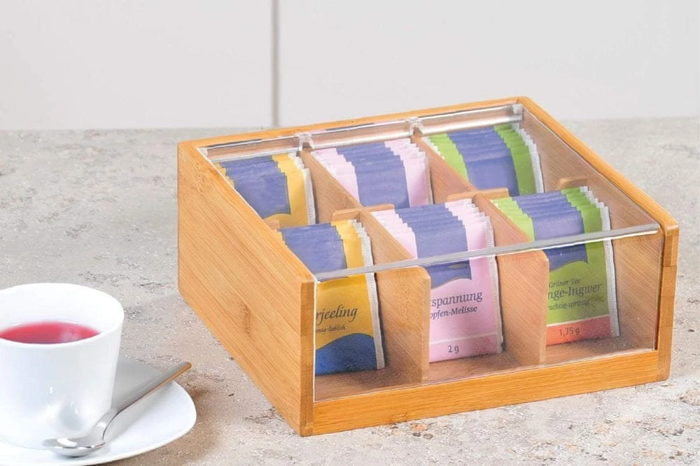 Bambukinė arbatos dėžutė, bambukinė dėžutė, 6 skyriai, Kesper