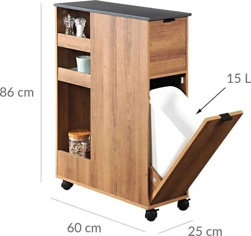 Kesper Virtuvinis vežimėlis su šiukšliadėže, kaimiškas, KESPER