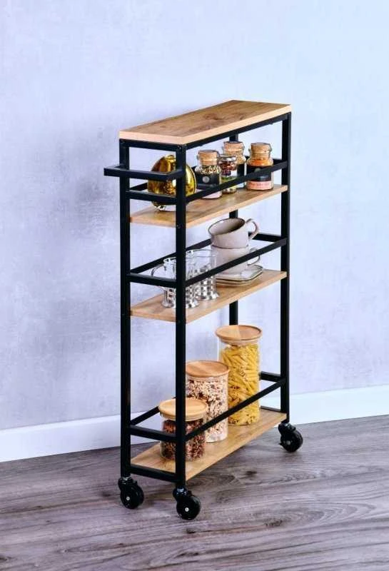 Kesper siauras virtuvės baras su rankena ir medinėmis lentynomis, 81 x 50 x 15 cm