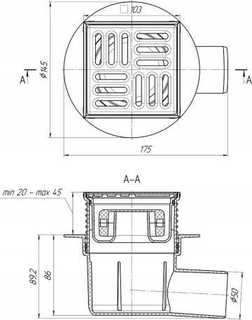 Kessel gaudyklė Reguliuojamas vonios nutekėjimas su išimtimi šonas 50 mm, grotelės 100x100 mm, grotelės ir nerūdijantis rėmas [1/5]