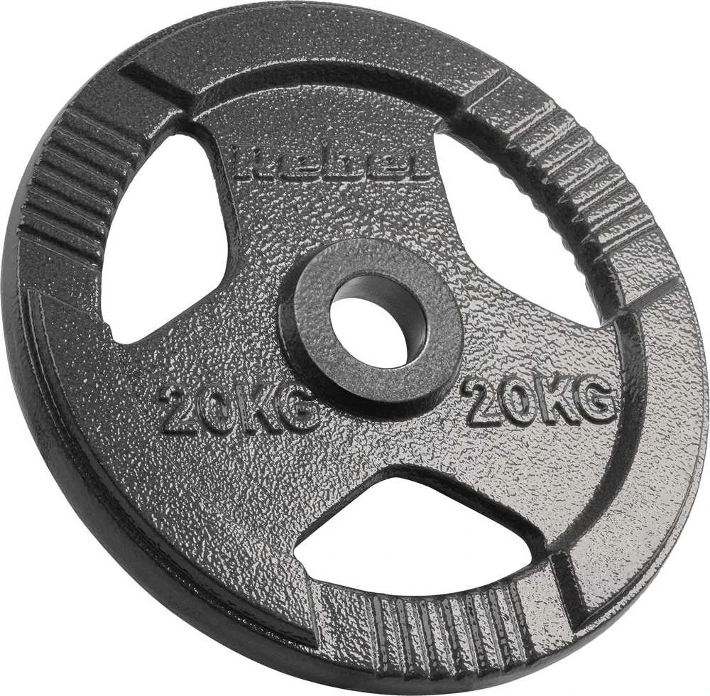 Ketaus olimpinis svarmuo 20 kg, 51 mm skylė, plokštelė su rankenomis, REBEL ACTIVE