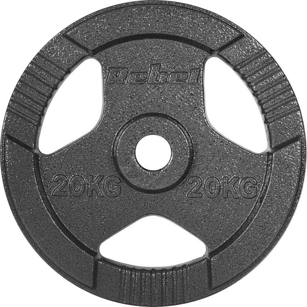 Ketaus olimpinis svarmuo 20 kg, 51 mm skylė, plokštelė su rankenomis, REBEL ACTIVE