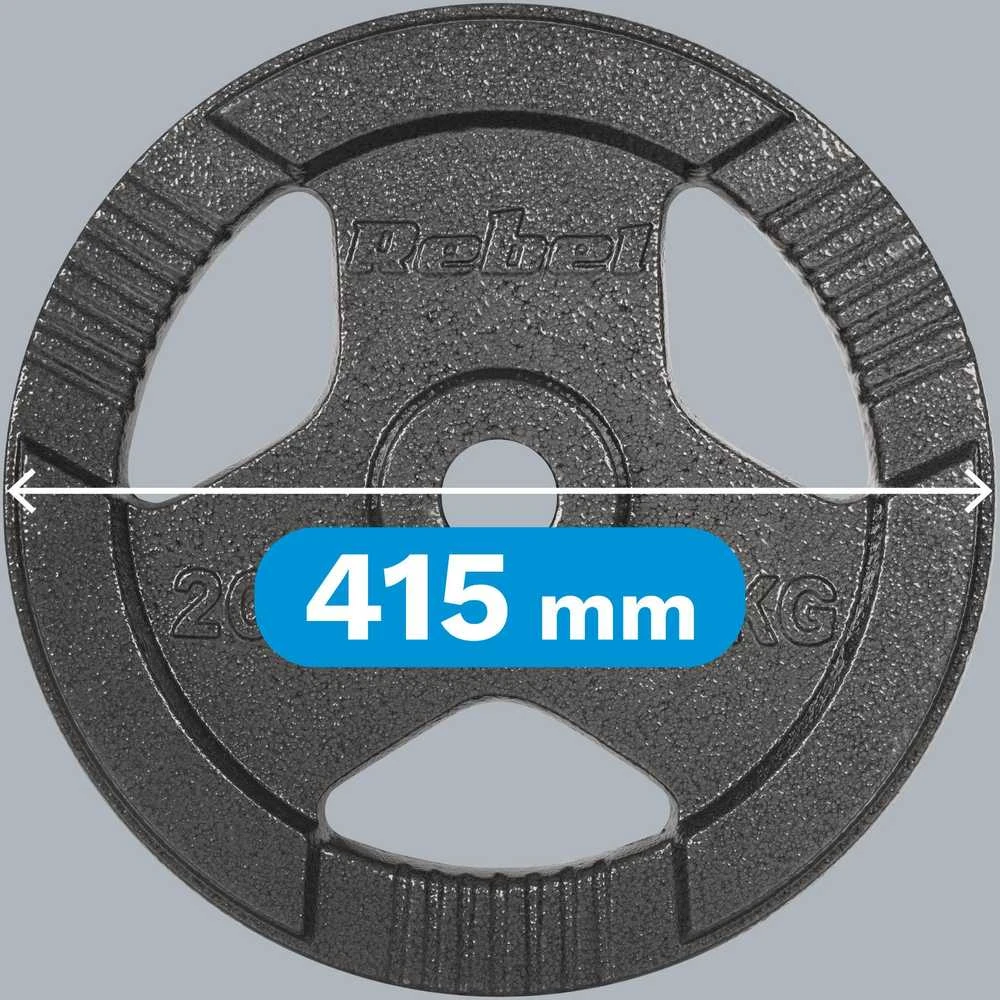 Ketaus olimpinis svarmuo 20 kg, 51 mm skylė, plokštelė su rankenomis, REBEL ACTIVE