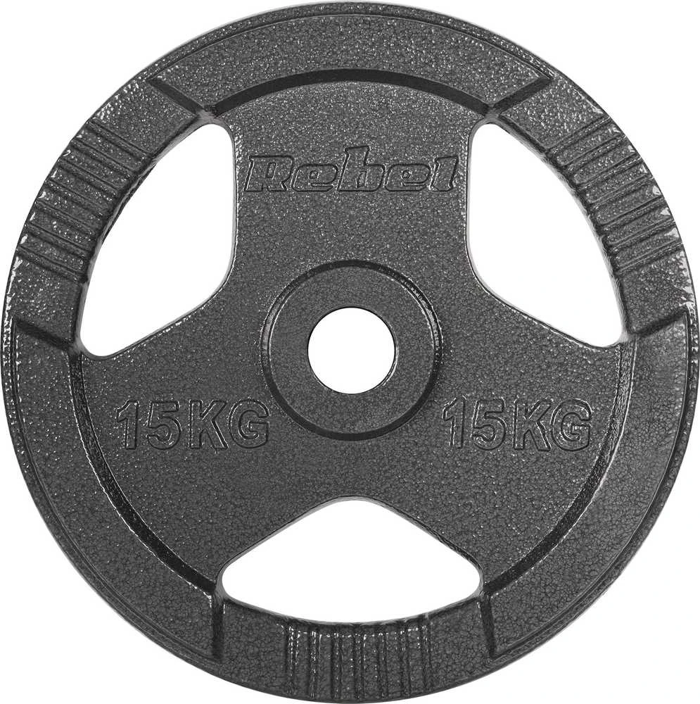 Ketaus olimpinių svarmenų rinkinys 2 x 15 kg, 51 mm skylė, plokštelė su rankenomis, REBEL ACTIVE
