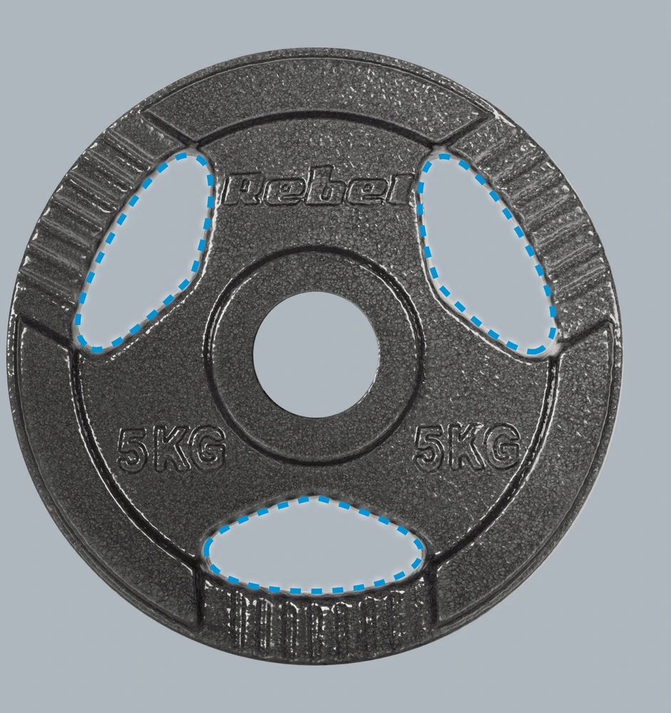 Ketaus olimpinių svarmenų rinkinys 4x5kg, 51mm skylė, plokštelė su rankenomis, REBEL ACTIVE
