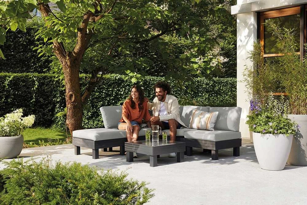 Keter Dvivietė sodo sofa „Elements“, pilka/šviesiai pilka, 8711245158037