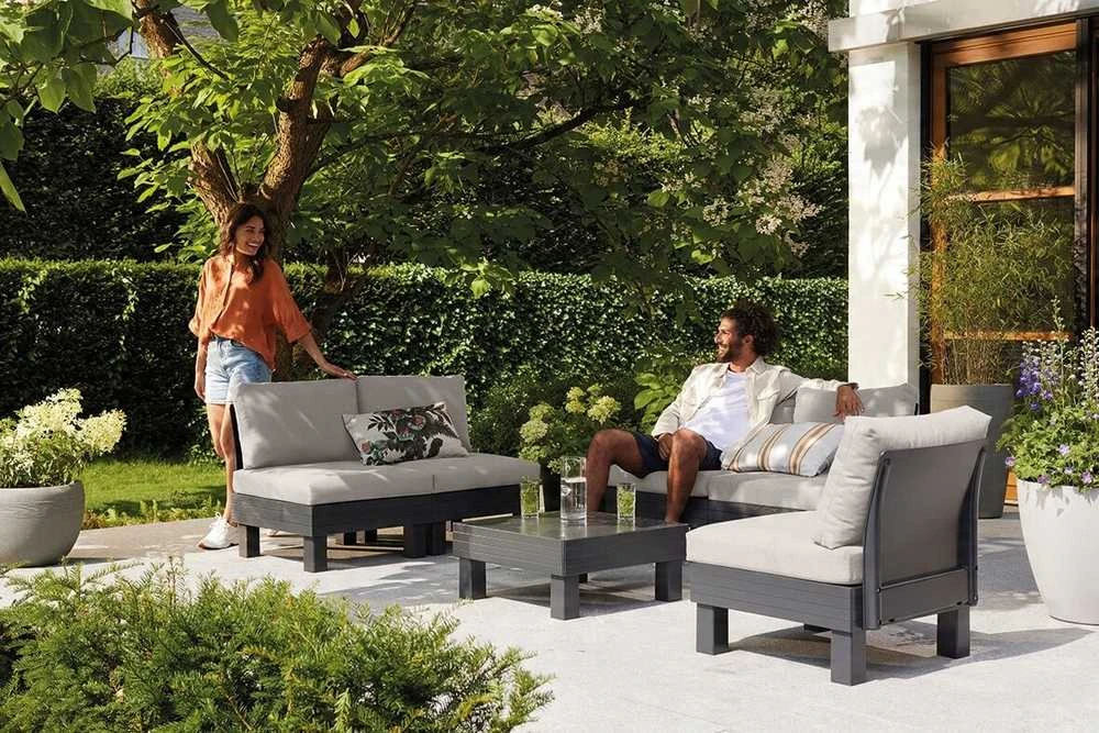 Keter Dvivietė sodo sofa „Elements“, pilka/šviesiai pilka, 8711245158037