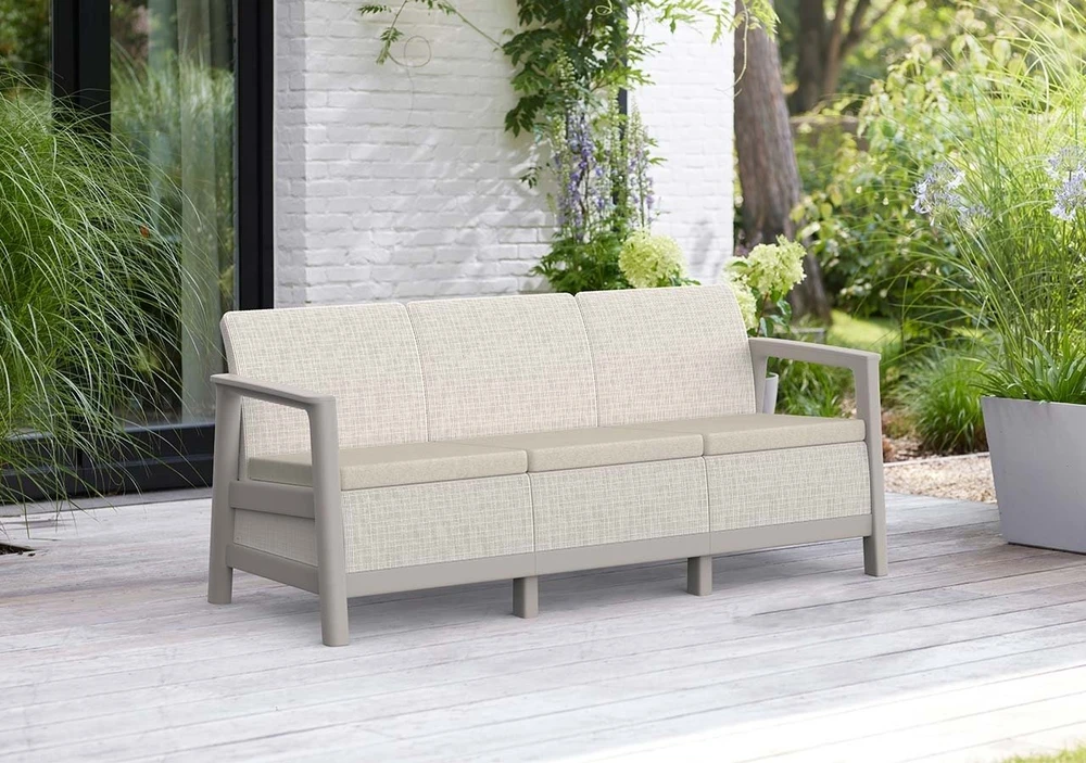 Keter Garden sofa trivietė Scandi Linea 3 Vieta Sofa akmenukas pilka/šviesiai smėlio spalvos