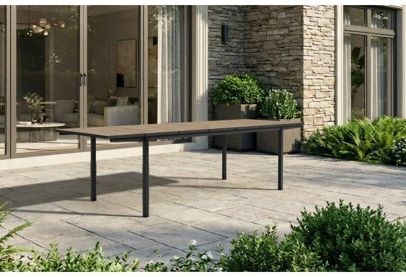 Keter sodo stalas, išskleidžiamas, Deco Porto Nova, išskleidžiamas, 200–280 cm, uosio medienos atspalvis/juodas
