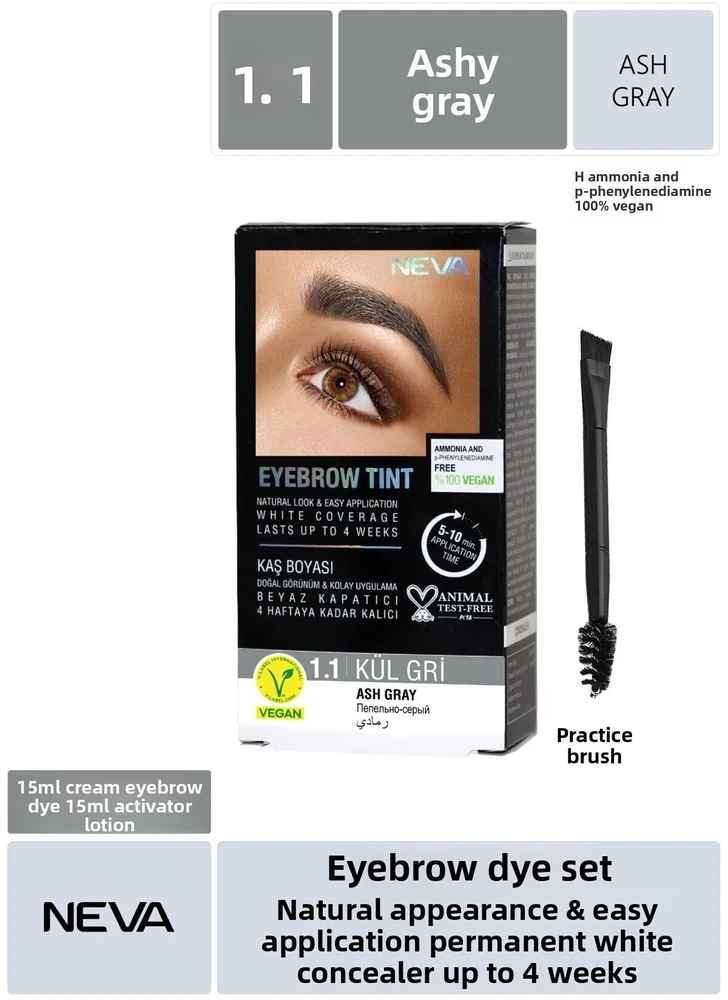 Neva Eyebrow Tint Permanent Hair Dye Ash Gray, 30 ml
