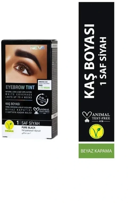 Neva Eyebrow Tint Vegan Permanent Hair Dye Pure Juoda, 30 ml