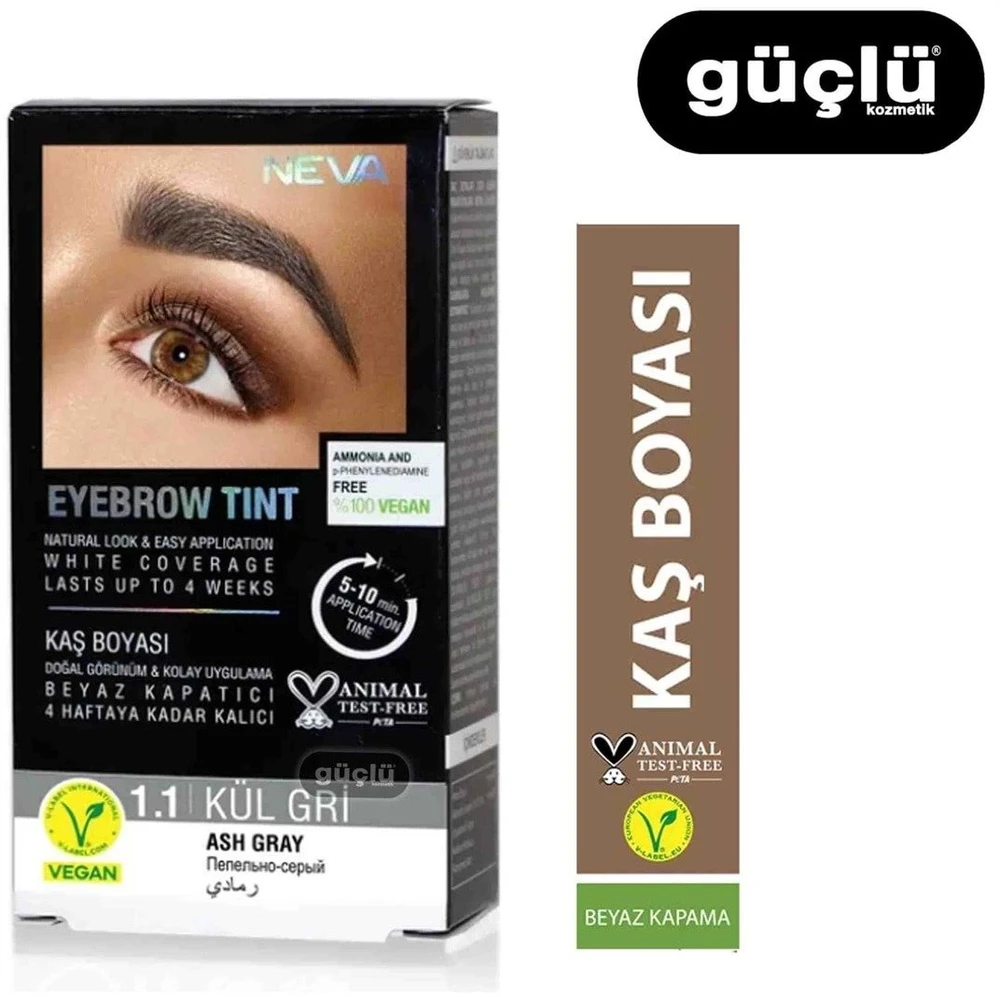 Neva Eyebrow Tint Permanent Hair Dye Ash Gray, 30 ml
