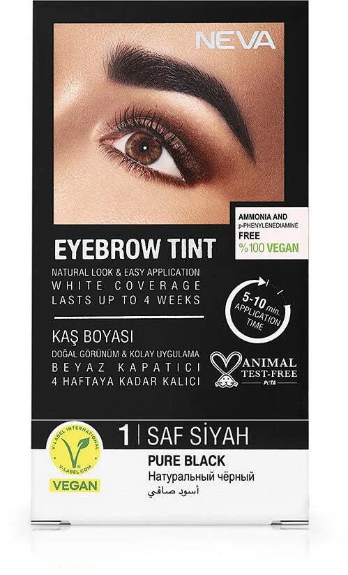 Neva Eyebrow Tint Vegan Permanent Hair Dye Pure Juoda, 30 ml