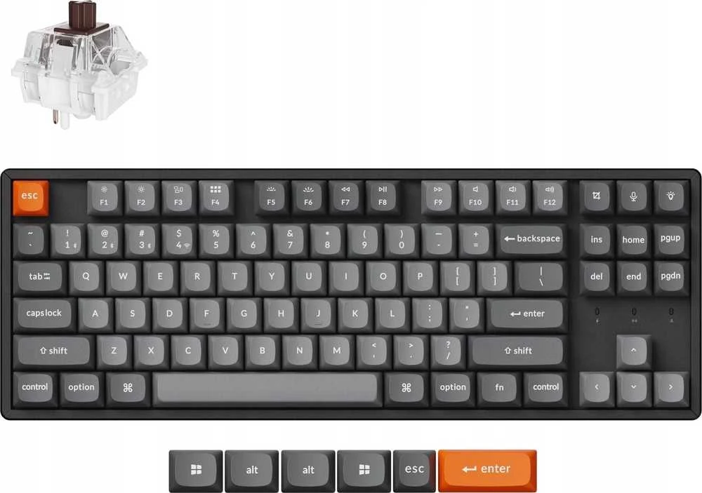 Klaviatūra Keychron K8M-J3 80% TKL rudas jungiklis
