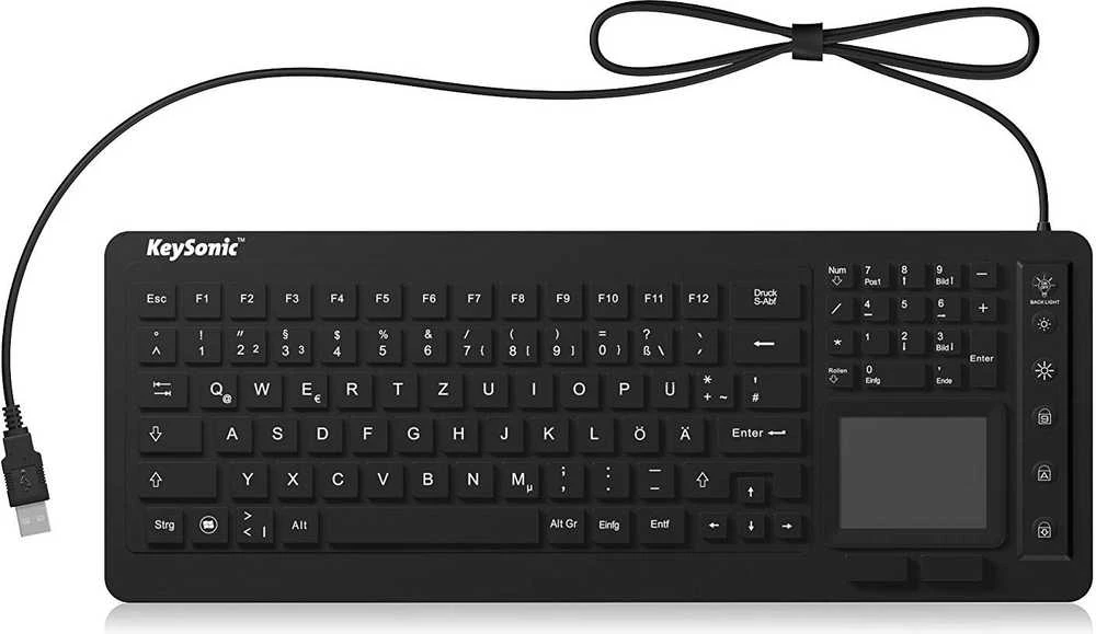 Klaviatūra „KeySonic KSK-6231INEL“ (DE) pramoninis jutiklinis planšetinis kompiuteris su W sandarikliu