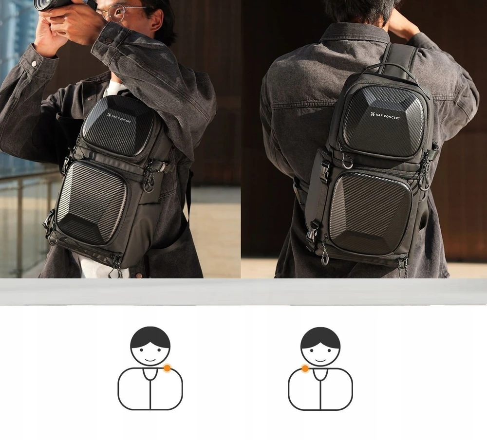 Kuprinė Kf Kuprinė Fotograficzny Foto 10L Sling Crossbody K&F na Aparat DSLR Kamerę / KF13.176 / Juodas