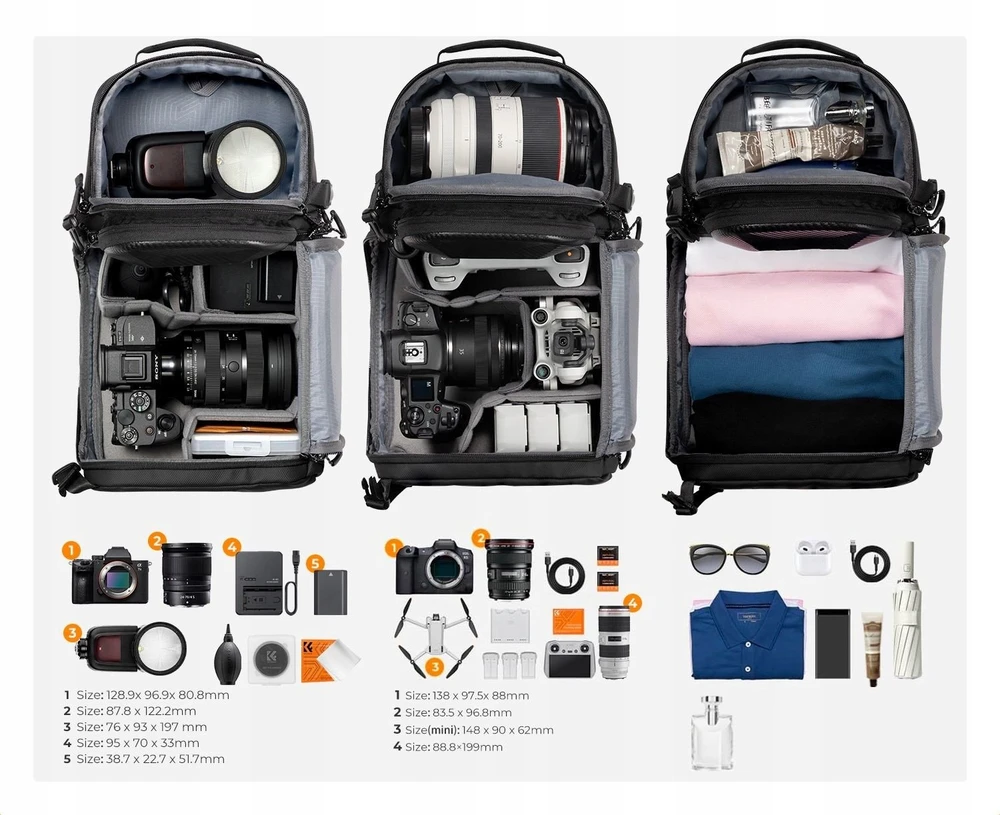 Kuprinė Kf Kuprinė Fotograficzny Foto 10L Sling Crossbody K&F na Aparat DSLR Kamerę / KF13.176 / Juodas