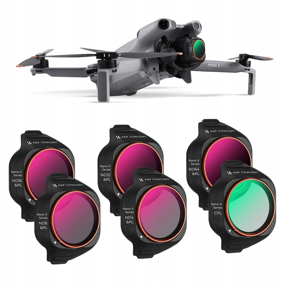 K&F CONCEPT ND/PL ir CPL filtrų rinkinys DJI Mini 5 Pro dronui, 6 vnt., SKU.1676