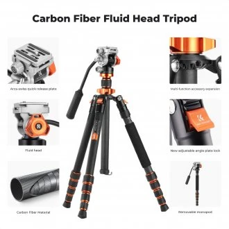 K&F CONCEPT anglies pluošto fotoaparato trikojis su hidrauline galvute, 173 cm, KF09.158