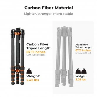 K&F CONCEPT anglies pluošto fotoaparato trikojis su hidrauline galvute, 173 cm, KF09.158