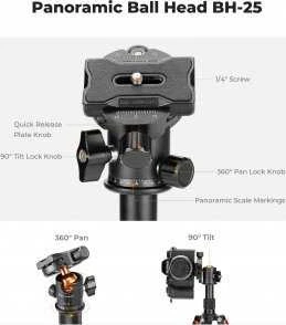K&F Concept S225A1 trikojis su BH-25 rutuline galvute