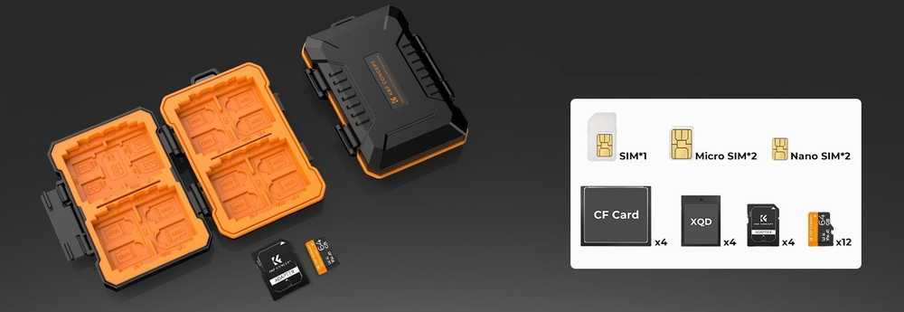 Dėklas Case Pancerne / Vandeniui Atsparus Kortų Pamięci TF Micro SD XQD CF / SIM kortoms - K&F Concept / KF31.080