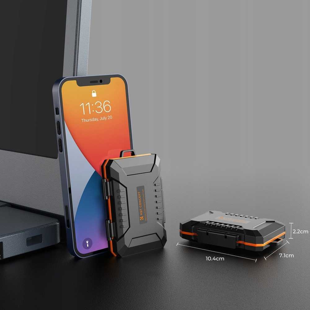 Dėklas Case Pancerne / Vandeniui Atsparus Kortų Pamięci TF Micro SD XQD CF / SIM kortoms - K&F Concept / KF31.080